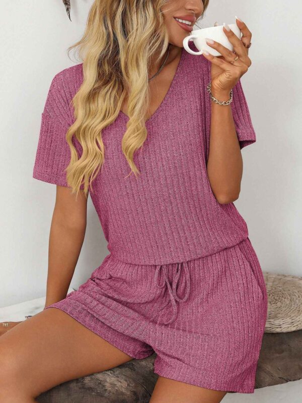 Ribbed Short Sleeve Loungewear Set