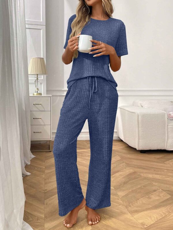 02fa39f8 c544dfd9 f0a8 47aa 8d4e 7581341139ba.jpg Ribbed Round Neck Short Sleeve Long Pants Set-Blue