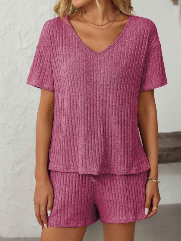 Ribbed Short Sleeve Loungewear Set
