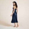 Ice Silk Bow Slit Long Camisole Nightgown