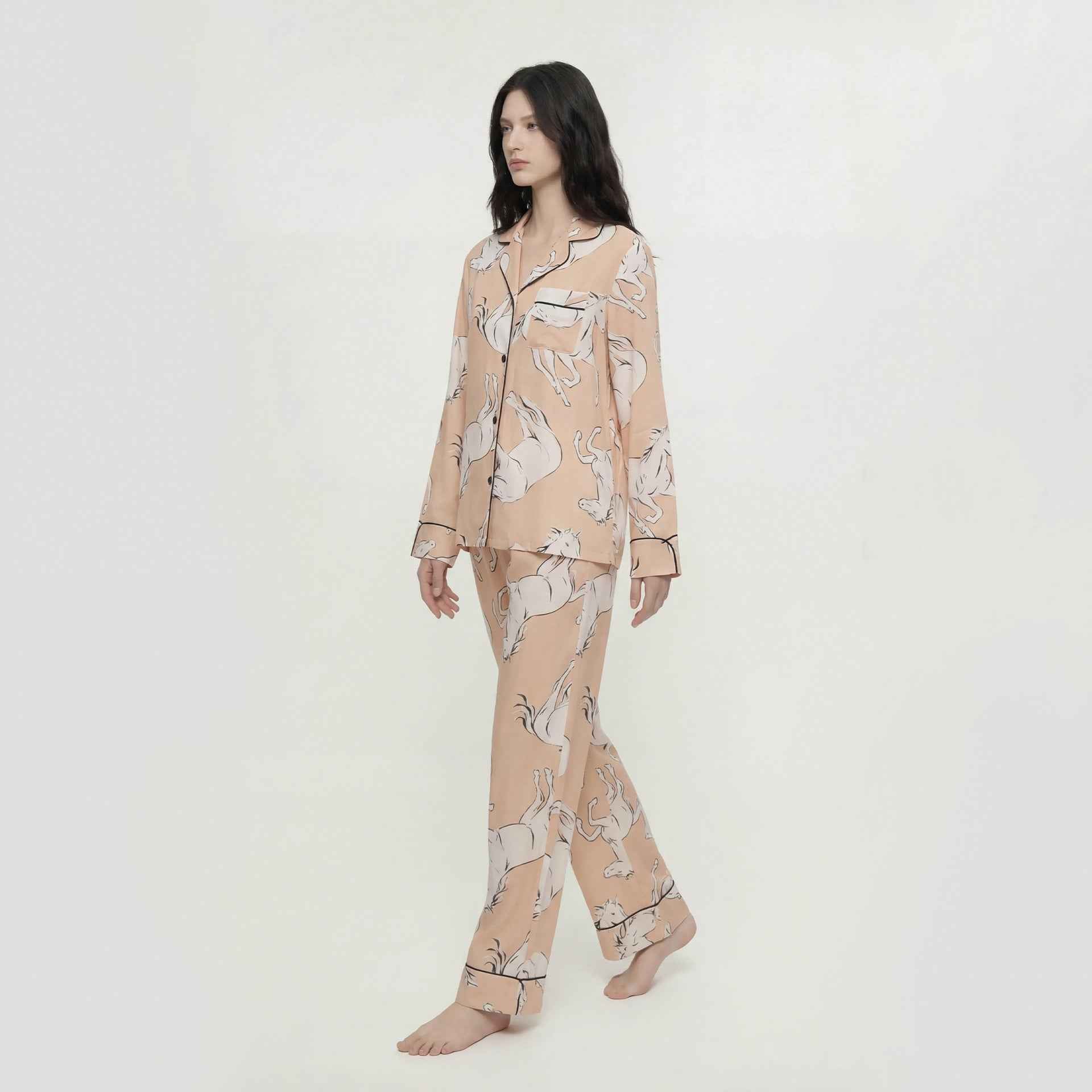 Rayon Printed Cardigan Long Sleeve Pajama Set