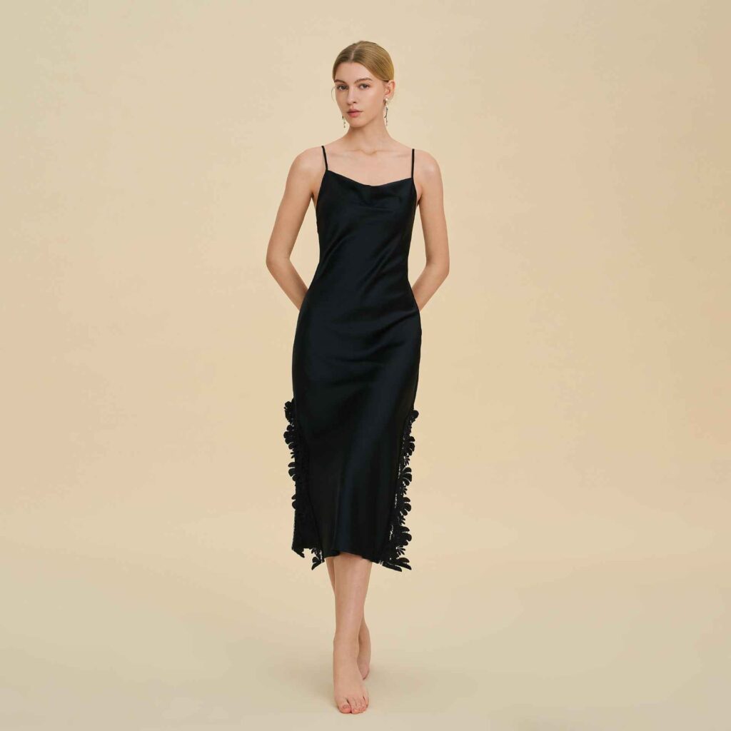 Lace Splice Slit Long Slip Nightgown
