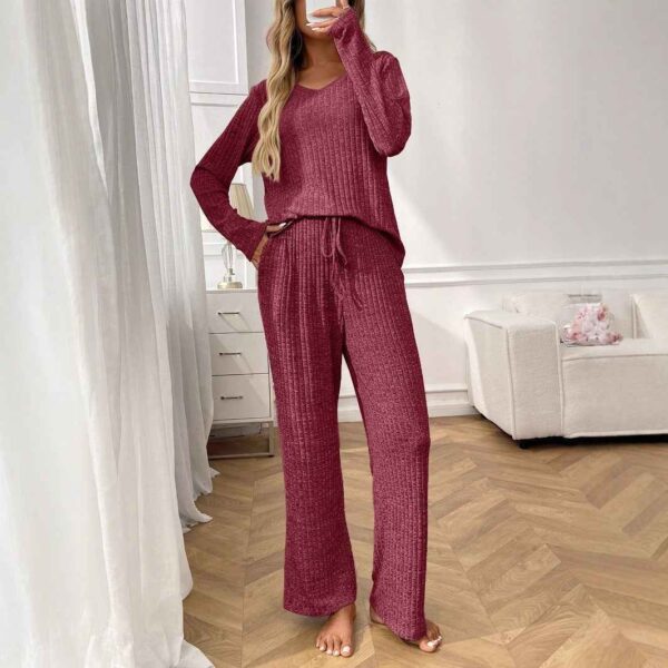 Ribbed Round Neck Long Sleeve Pajama Set