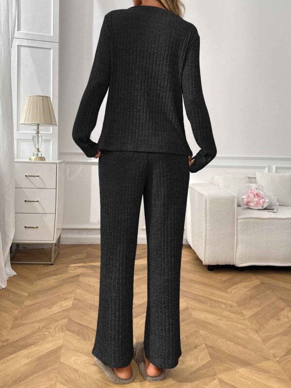 Ribbed Round Neck Long Sleeve Pajama Set