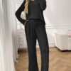 Ribbed Round Neck Long Sleeve Pajama Set