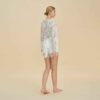French Lace Hollow Long Sleeve Shorts Set