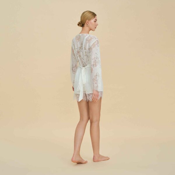 French Lace Hollow Long Sleeve Shorts Set
