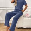 1d607a47 d8053440 0c5d 4166 ae40 452fb5fc889c.jpg Ribbed Round Neck Short Sleeve Long Pants Set-Blue
