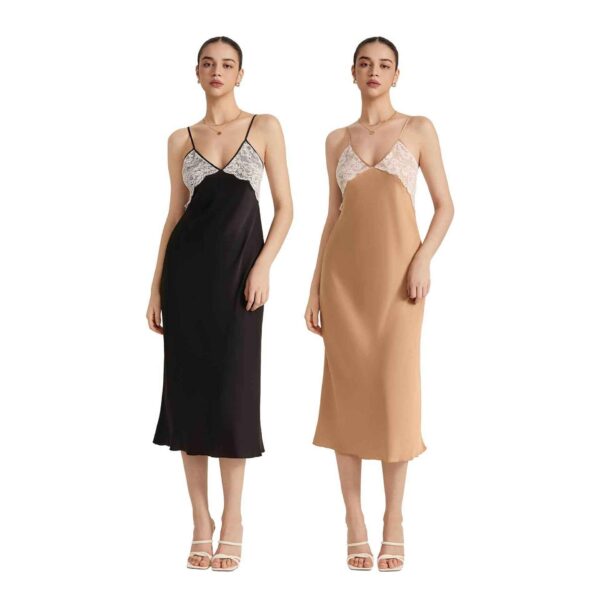 Lace Splice Backless Satin Camisole Nightgown