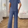 2419c17c d31ee80e 2c22 471f bf03 204a1bf566c0.jpg Ribbed Round Neck Short Sleeve Long Pants Set-Blue