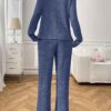 Ribbed Round Neck Long Sleeve Pajama Set