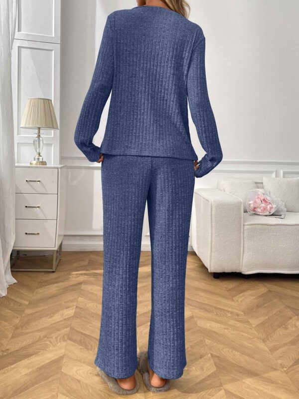 Ribbed Round Neck Long Sleeve Pajama Set
