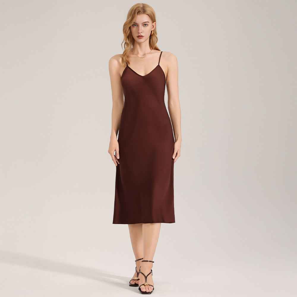 Satin Chiffon Solid Camisole Nightgown