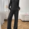 Ribbed Round Neck Long Sleeve Pajama Set