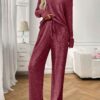 Ribbed Round Neck Long Sleeve Pajama Set