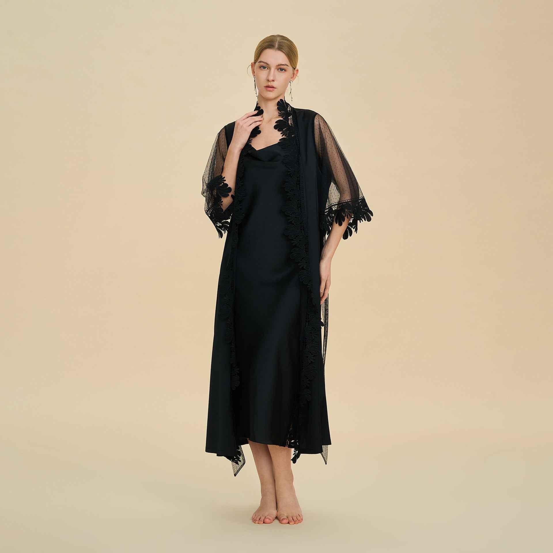 French Lace Trim Long Robe