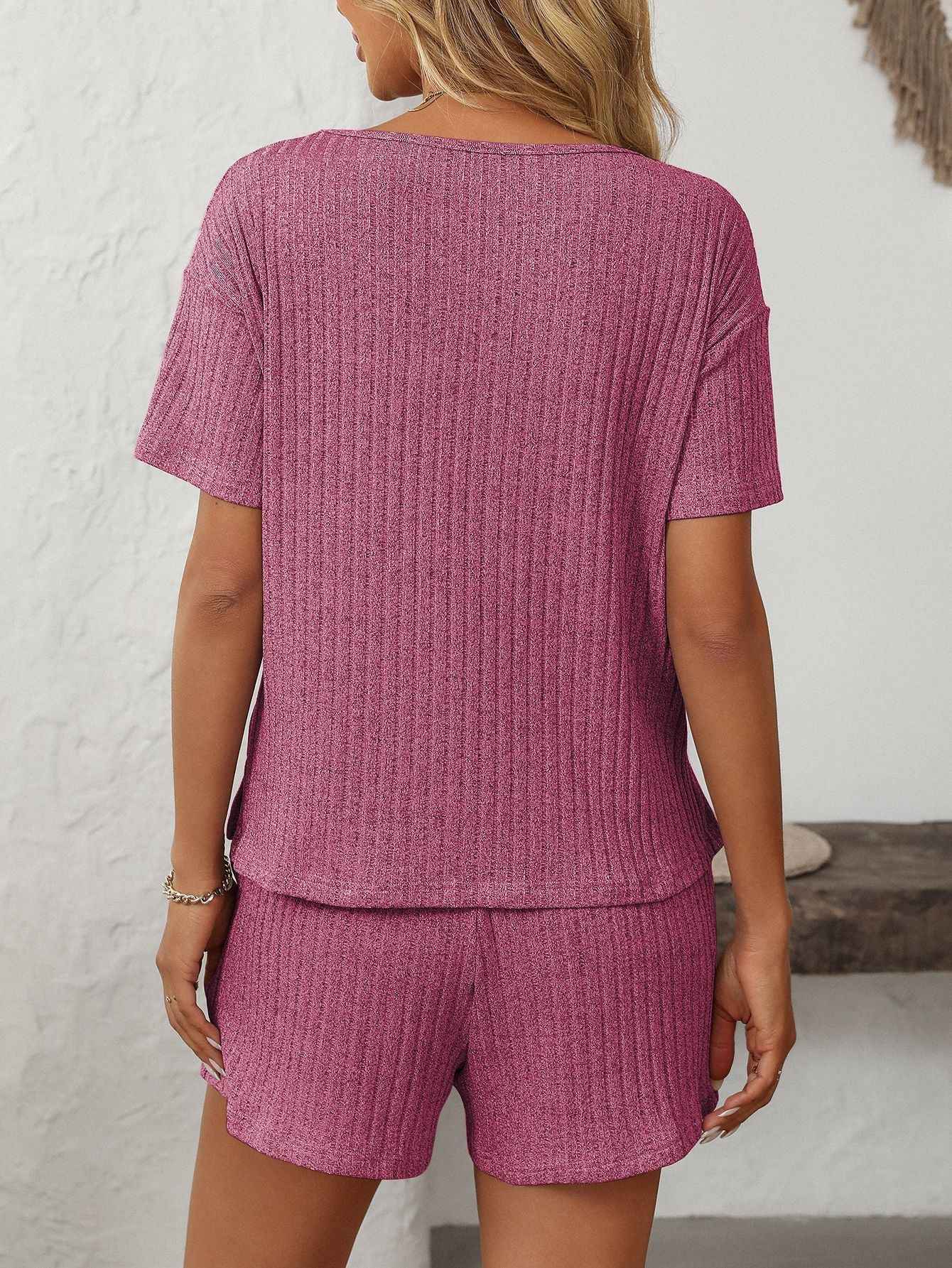 Ribbed Short Sleeve Loungewear Set