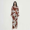 Rayon Turn-Down Collar Cardigan Long Sleeve Pajama Set