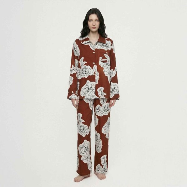 Rayon Turn-Down Collar Cardigan Long Sleeve Pajama Set
