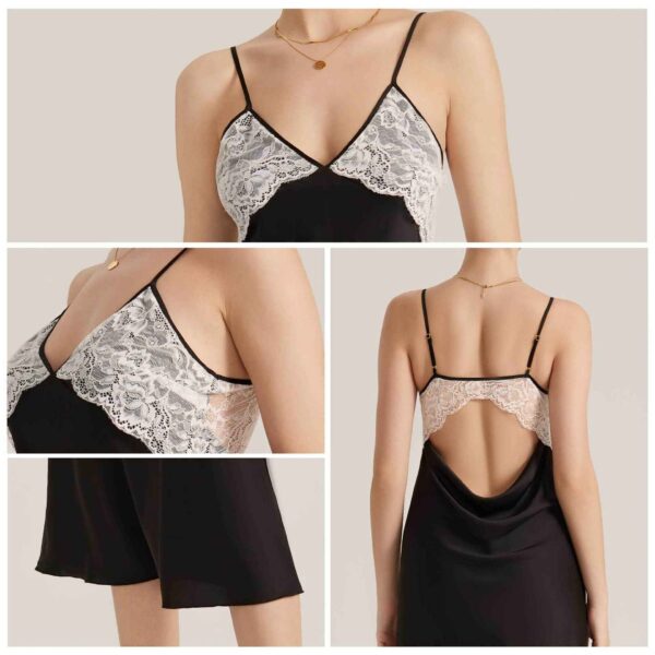 Lace Splice Backless Satin Camisole Nightgown