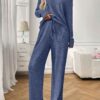 Ribbed Round Neck Long Sleeve Pajama Set