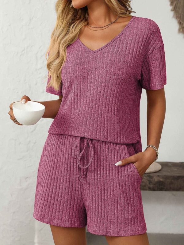 Ribbed Short Sleeve Loungewear Set
