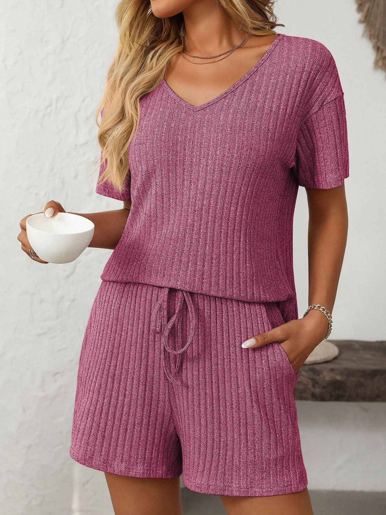 Ribbed Short Sleeve Loungewear Set