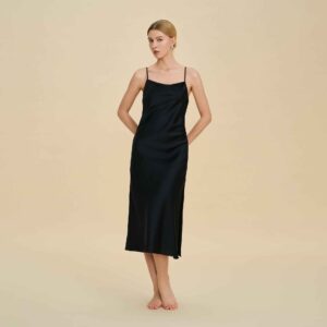 Satin Chiffon Backless Slit Long Nightgown