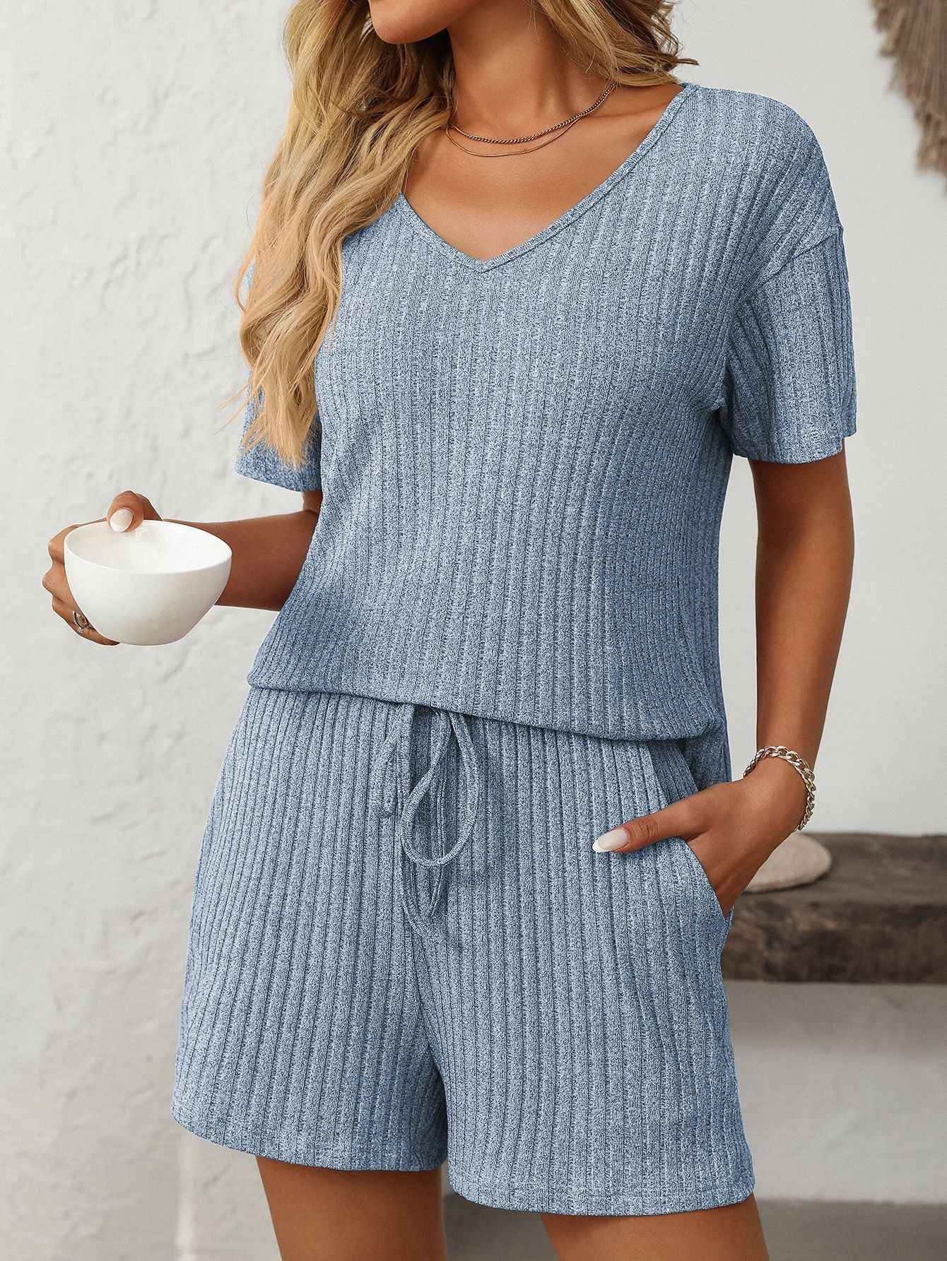 Ribbed Short Sleeve Loungewear Set