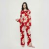 Rayon Turn-Down Collar Cardigan Long Sleeve Pajama Set
