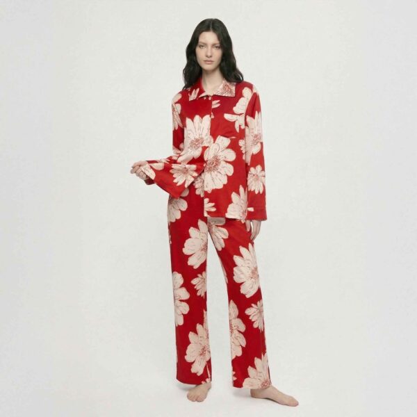 Rayon Turn-Down Collar Cardigan Long Sleeve Pajama Set