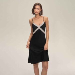 Lace Slim-Fit Backless Satin Nightdress