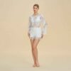 French Lace Hollow Long Sleeve Shorts Set