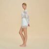 French Lace Hollow Long Sleeve Shorts Set