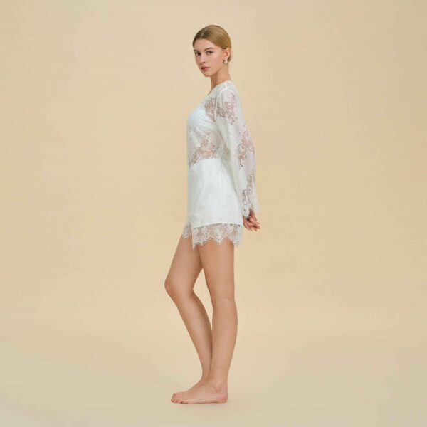 French Lace Hollow Long Sleeve Shorts Set