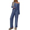 Ribbed Round Neck Long Sleeve Pajama Set