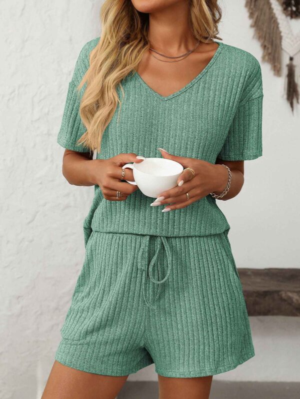 Ribbed Short Sleeve Loungewear Set