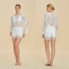French Lace Hollow Long Sleeve Shorts Set