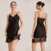 Eyelash Lace Satin Short Nightgown