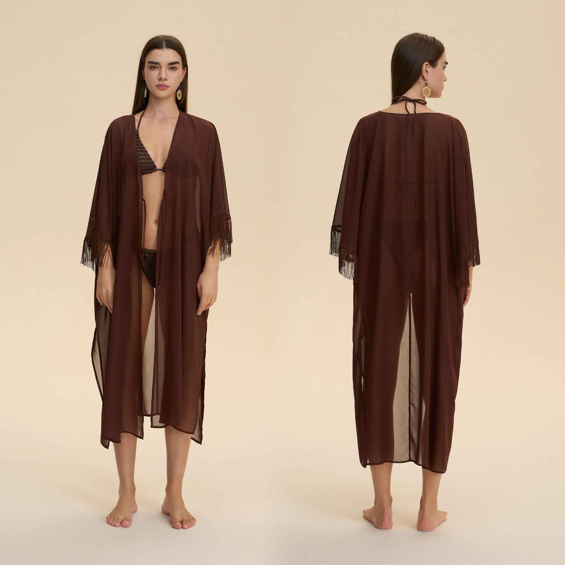 Mesh Fringe Chiffon Sheer Robe