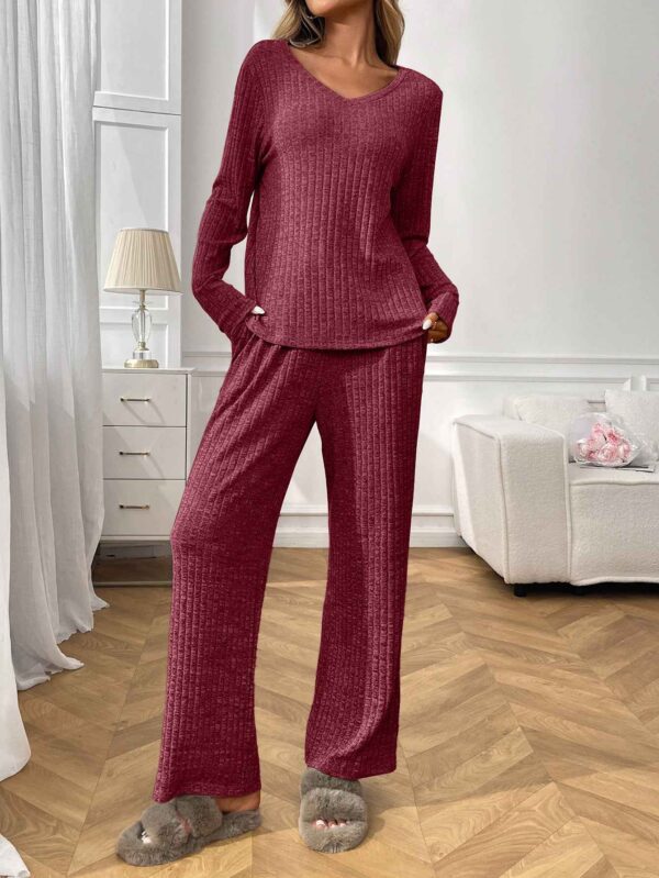 Ribbed Round Neck Long Sleeve Pajama Set