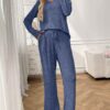 Ribbed Round Neck Long Sleeve Pajama Set