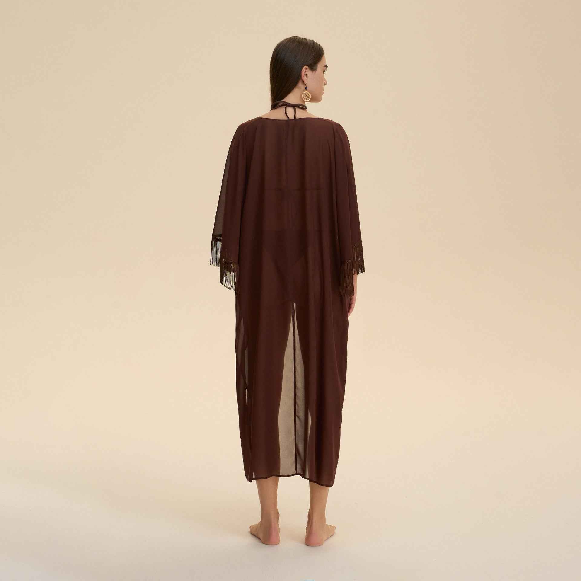 Mesh Fringe Chiffon Sheer Robe