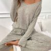 Ribbed Round Neck Long Sleeve Pajama Set