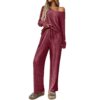Ribbed Round Neck Long Sleeve Pajama Set