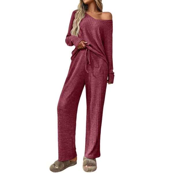 Ribbed Round Neck Long Sleeve Pajama Set