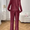 Ribbed Round Neck Long Sleeve Pajama Set