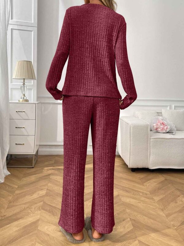 Ribbed Round Neck Long Sleeve Pajama Set