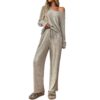 Ribbed Round Neck Long Sleeve Pajama Set
