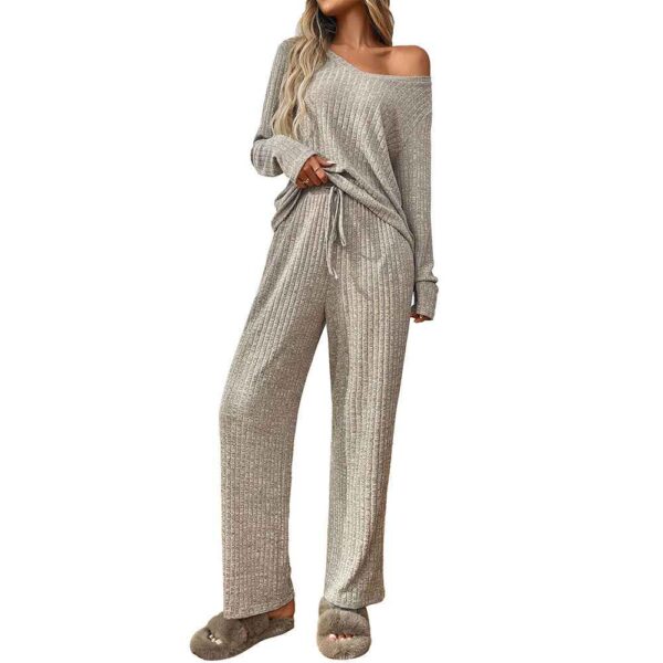 Ribbed Round Neck Long Sleeve Pajama Set